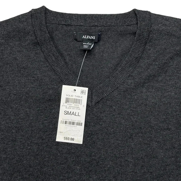 Alfani Solid Table Cotton Blend Dark Grey V-Neck Classic Fit Mens Sweater - Picture 4 of 10